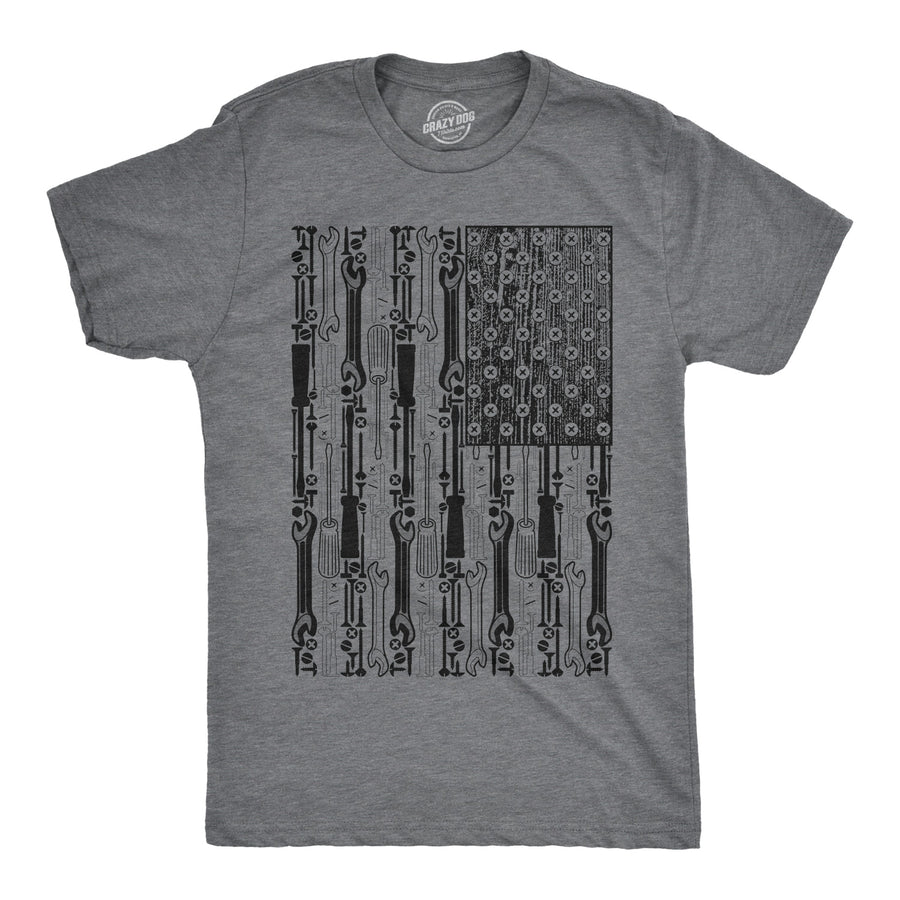 Funny Dark Heather Grey - Flag Tools Tools American Flag Mens T Shirt Nerdy Father's Day Mechanic Tee