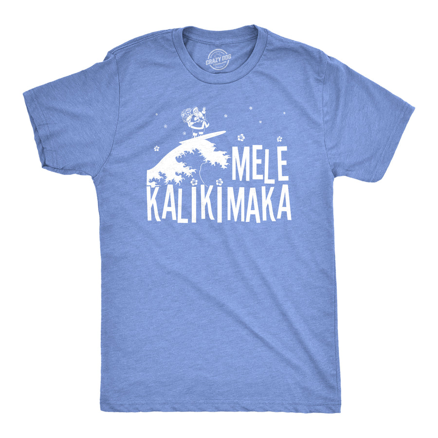 Funny Heather Light Blue Mele Kalikimaka Mens T Shirt Nerdy Christmas Tee
