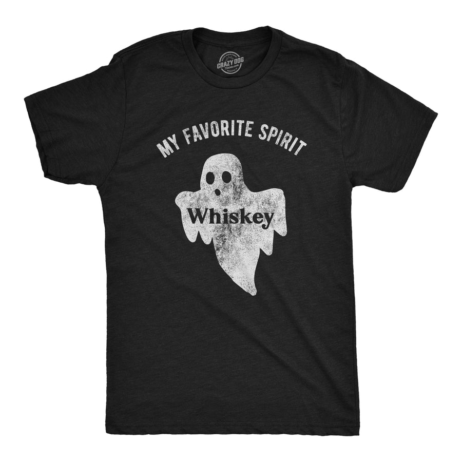 Funny Heather Black My Favorite Spirit Whiskey Mens T Shirt Nerdy Halloween Drinking Tee