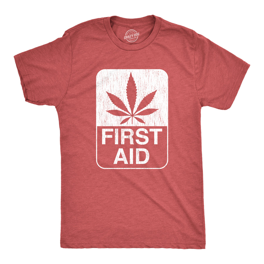 Funny Heather Red First Aid Mens T Shirt Nerdy 420 Tee