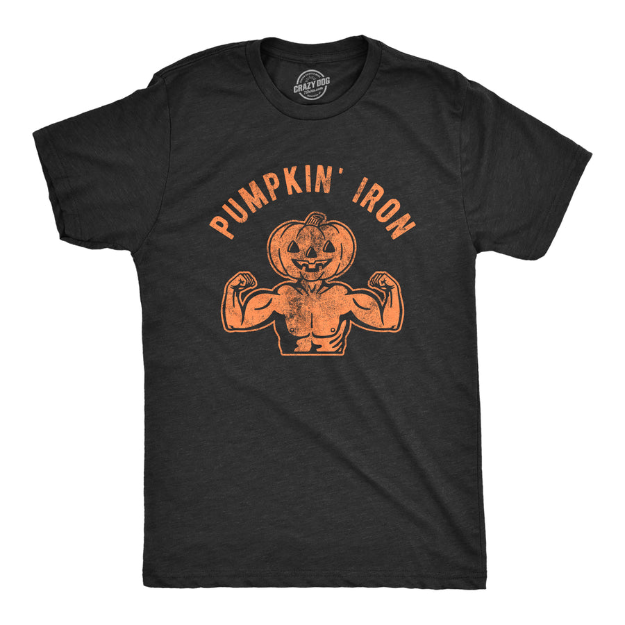 Funny Heather Black Pumpkin Iron Mens T Shirt Nerdy Halloween Fitness Tee