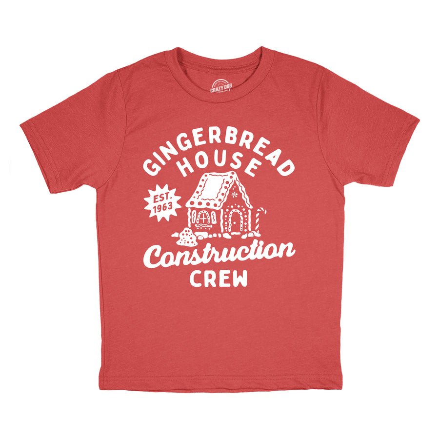 Funny Heather Red - CONSTRUCTION Gingerbread House Construction Crew Youth T Shirt Nerdy Christmas Sarcastic Tee