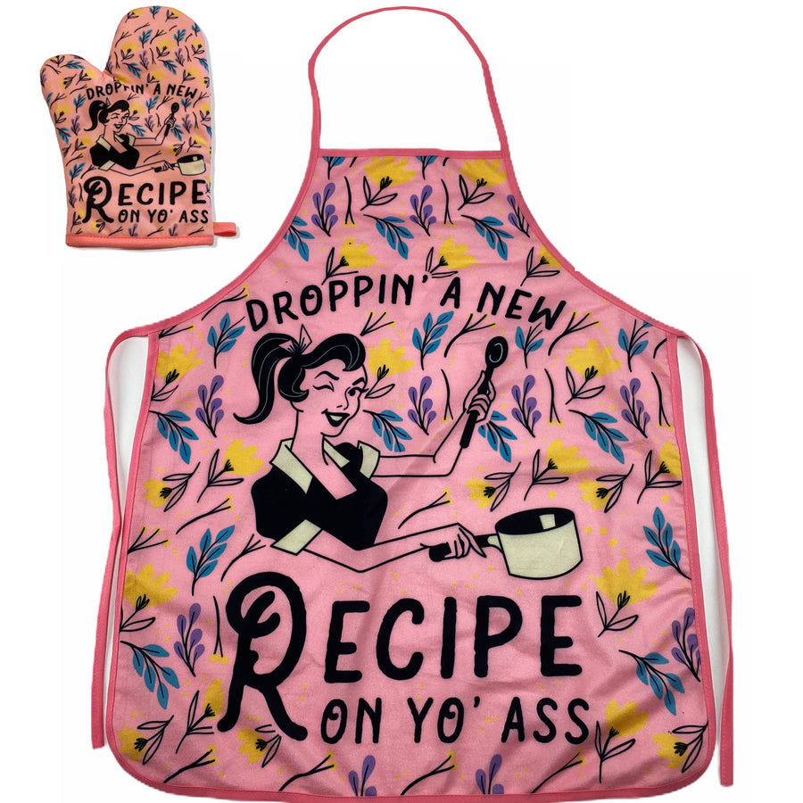 Funny Pink Droppin A New Recipe On Yo Ass Oven Mitt + Apron Nerdy Food Tee