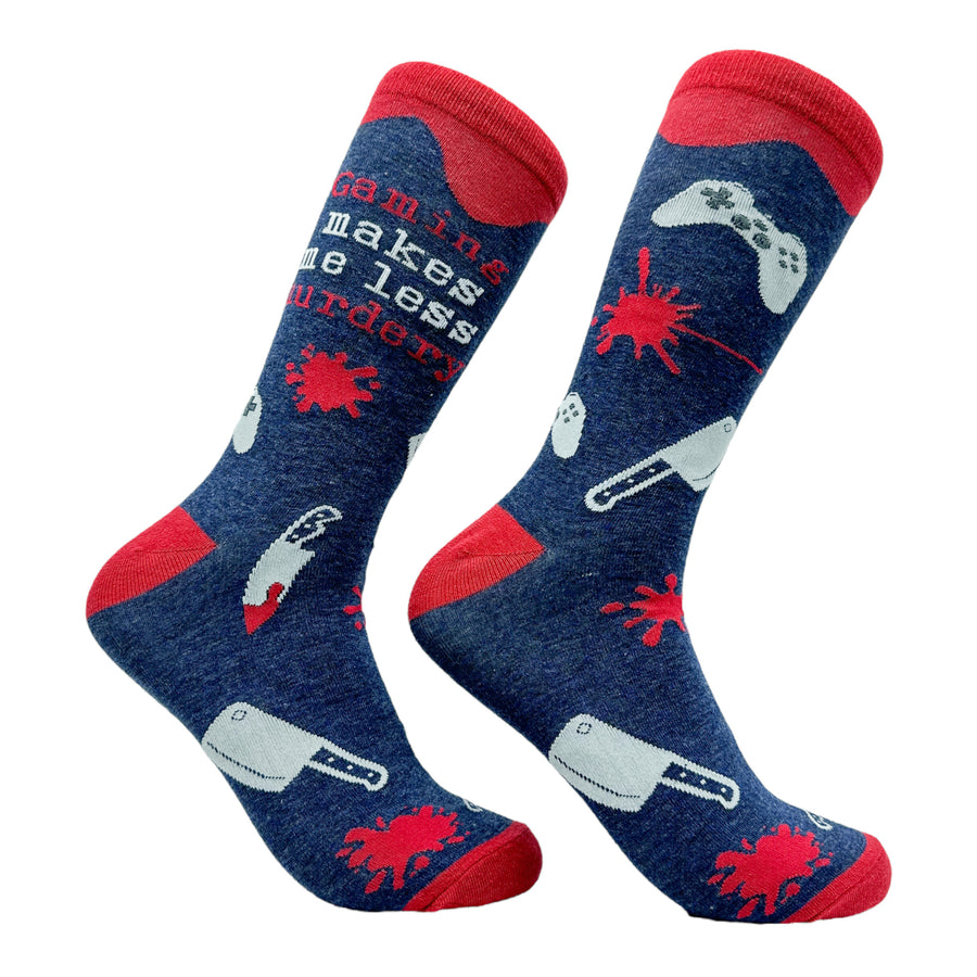 Funny Gaming Murdery Women's Gaming Makes Me Less Murdery Sock Nerdy Video Games Tee