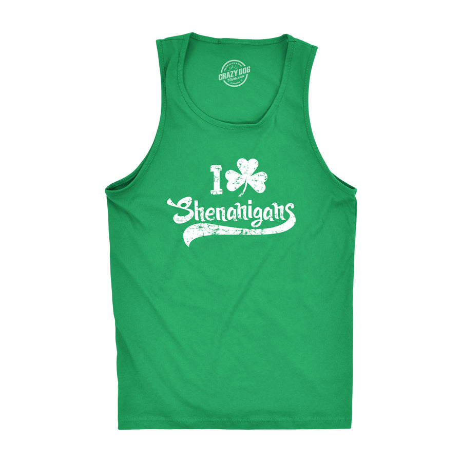 Funny Green I Clover Shenanigans Mens Tank Top Nerdy Saint Patrick's Day Drinking Tee