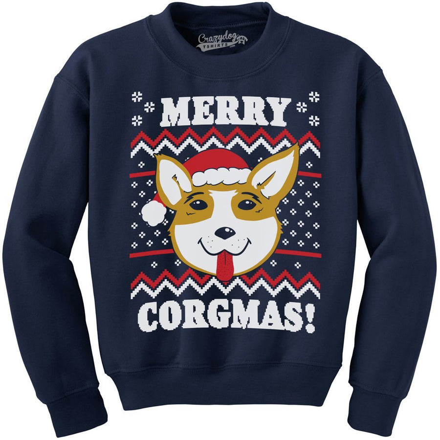 Funny Navy Merry Corgmas Sweatshirt Nerdy Christmas Dog Ugly Sweater Tee